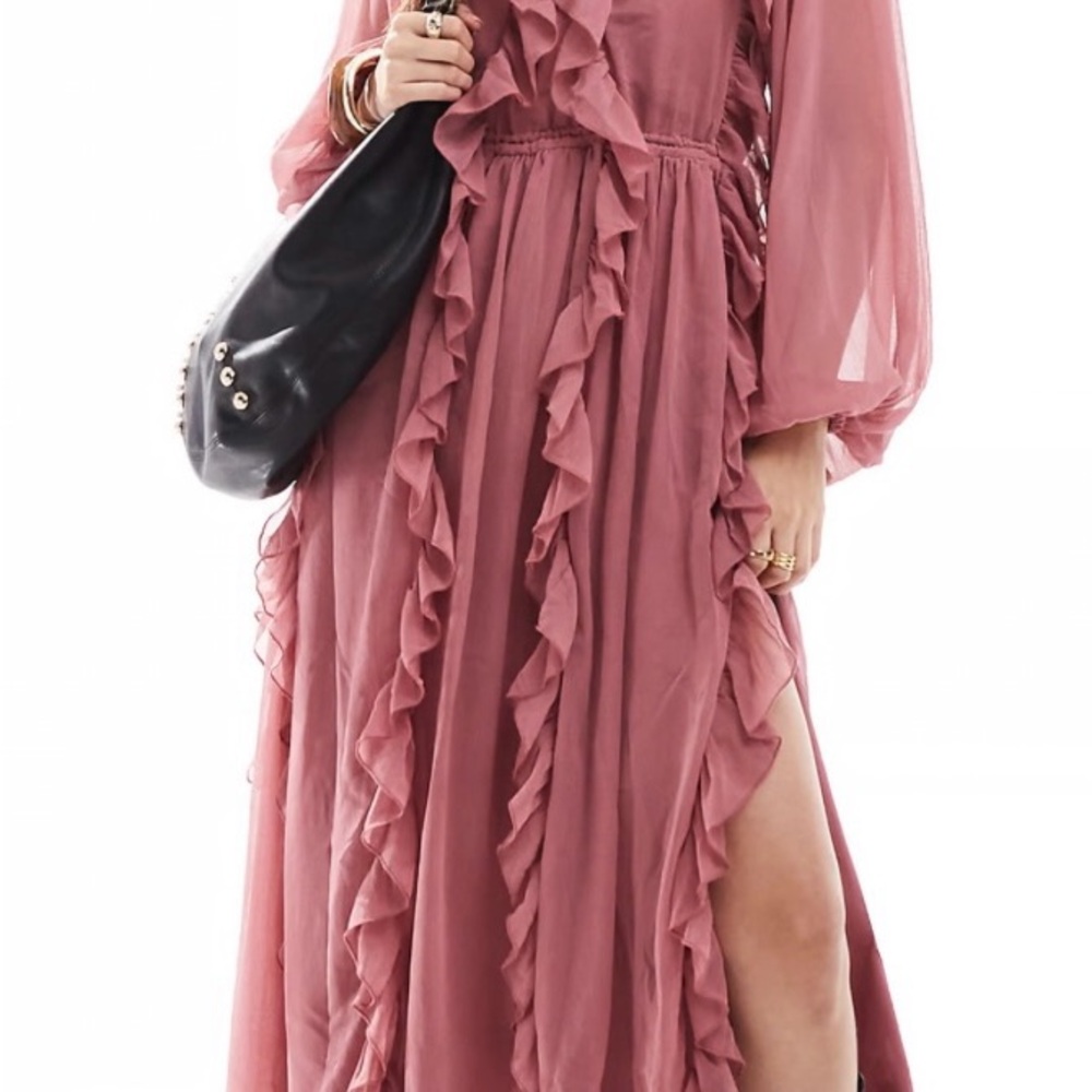 Elegant Pink Ruffle Dress-Chiffon Ruffled Dress-